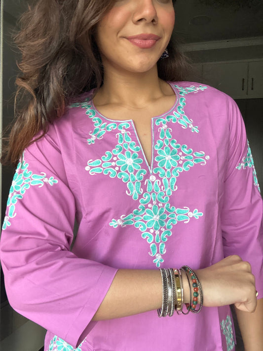 Powder Pink Embroidered Poplin Kurti
