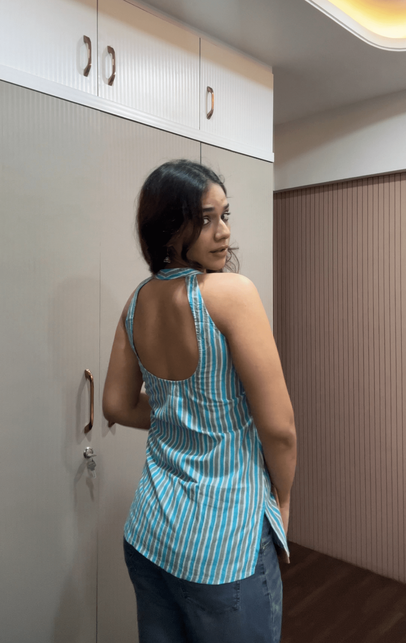 Cotton printed fabric Halter neck Sleeveless style Short Kurti - Needle Magic