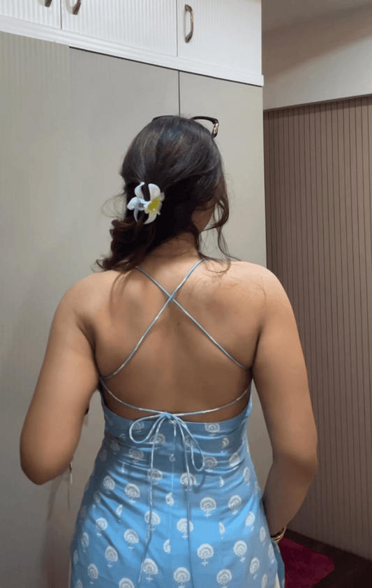 Floral printed Halter neck sleeveless Short Kurti - Needle Magic