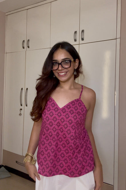 Magenta Pink Cottan camric kurti With jacket