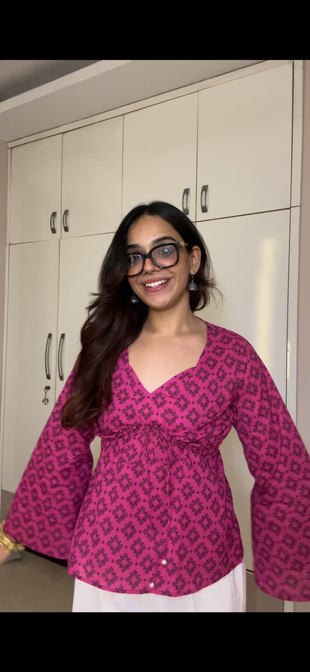 Magenta Pink Cottan camric kurti With jacket