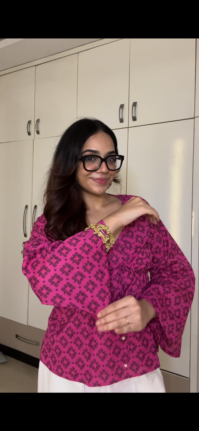 Magenta Pink Cottan camric kurti With jacket