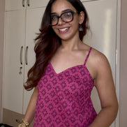 Magenta Pink Cottan camric kurti With jacket