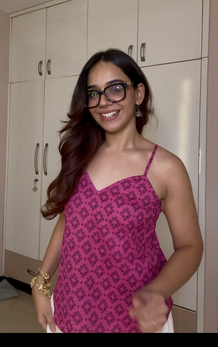 Magenta Pink Cottan camric kurti With jacket