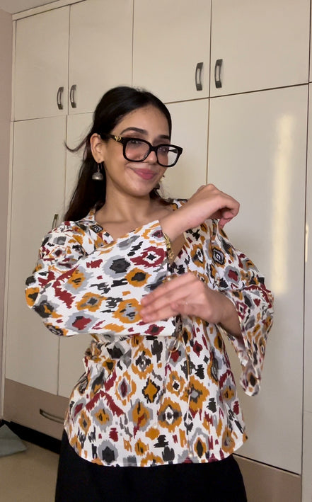 Ikat Print Cottan camric kurti With jacket