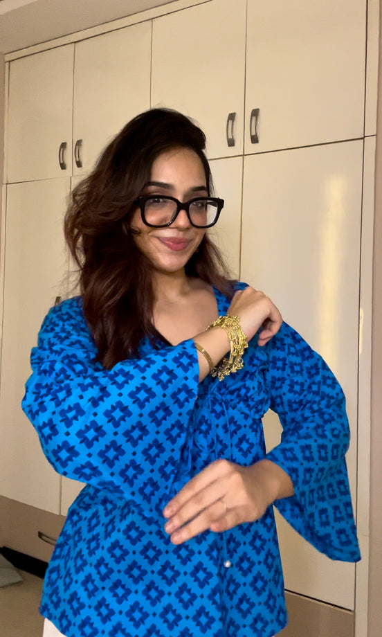 Royal blue Cottan camric kurti With jacket