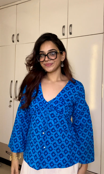 Royal blue Cottan camric kurti With jacket