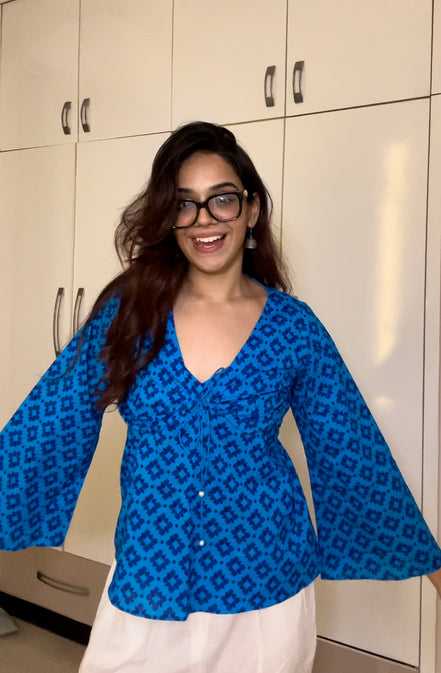 Royal blue Cottan camric kurti With jacket