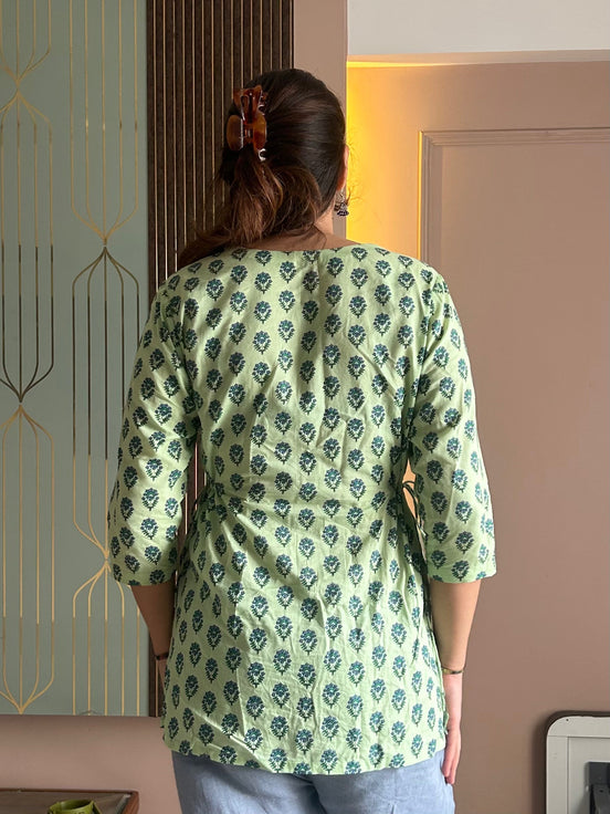 Pastel Green Printed Cotton Kurti