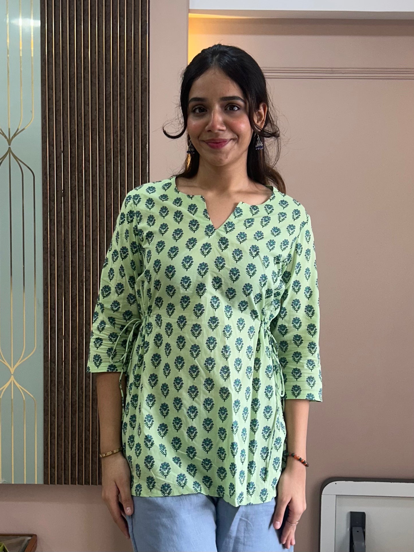 Cotton Printed Pastel Green Kurti