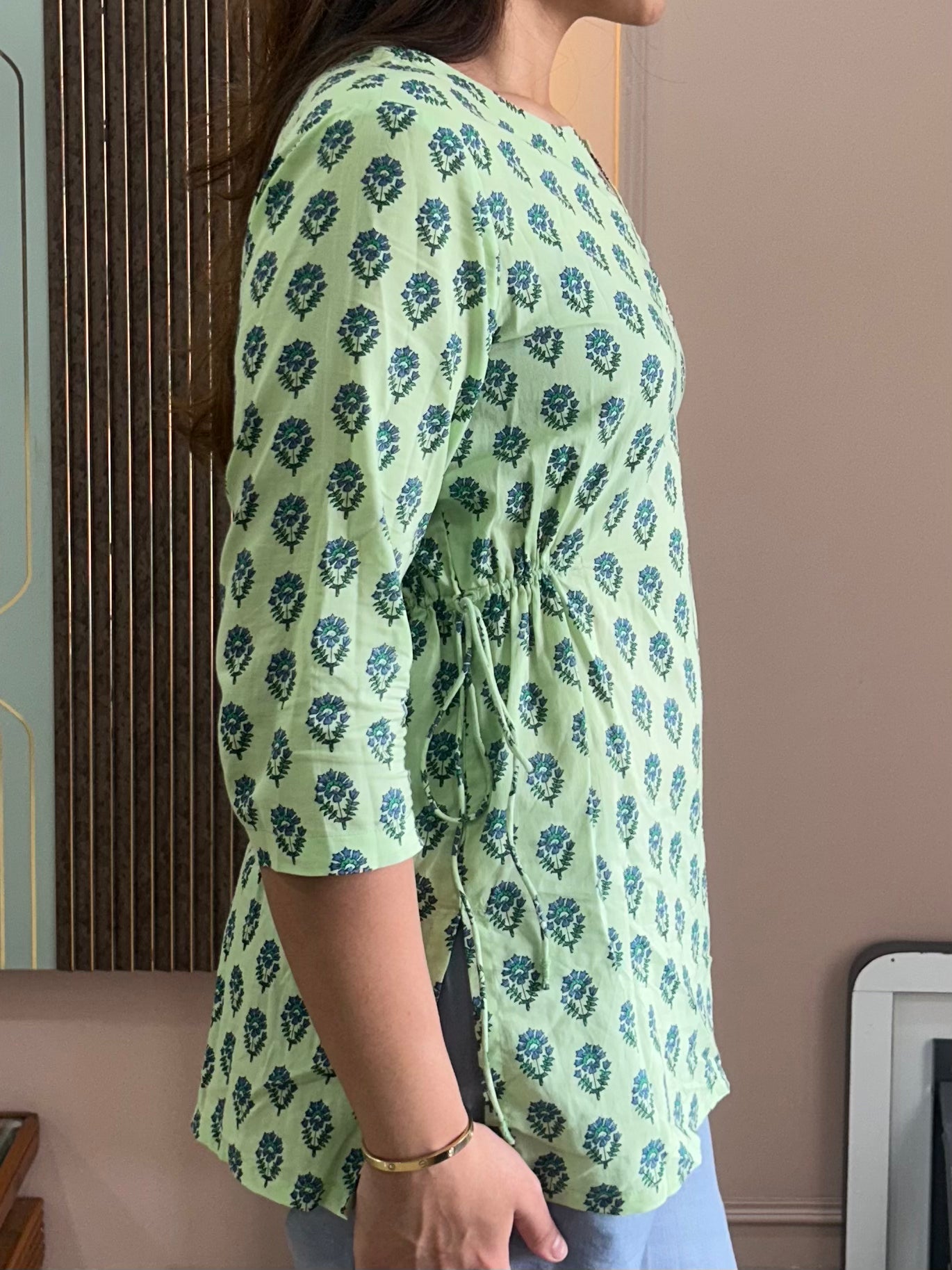 Pastel Green Printed Cotton Kurti