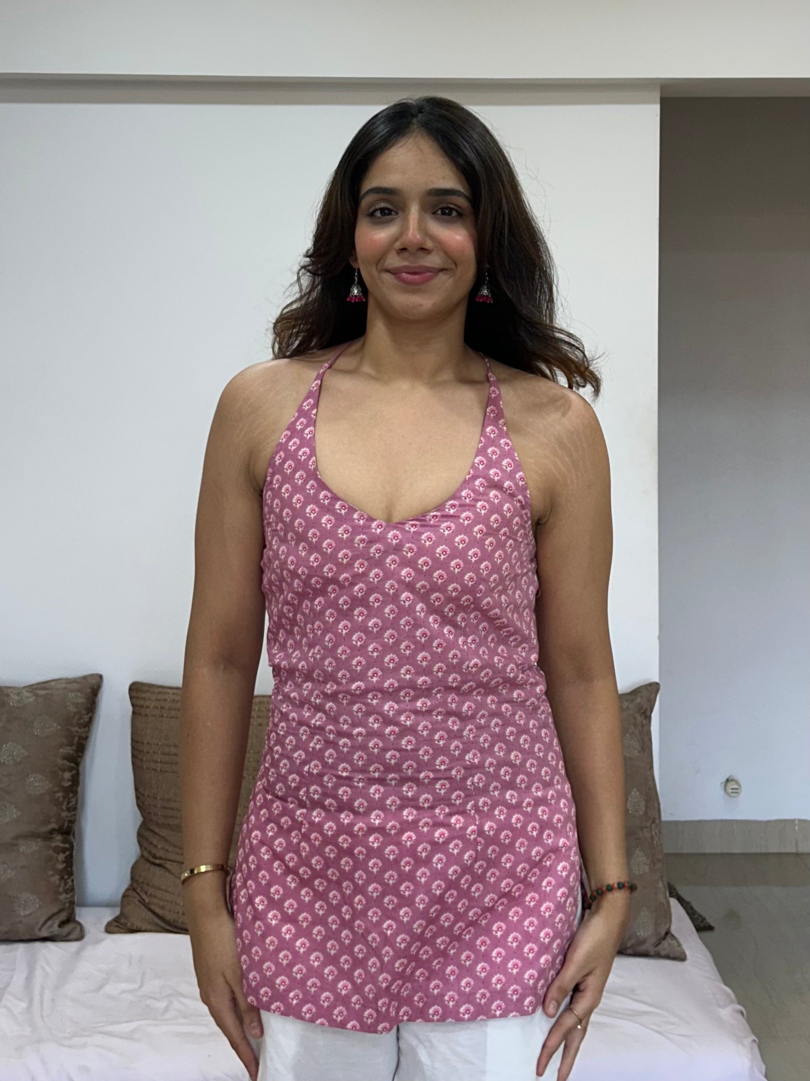 Pink Cotton Printed Daily Wear Short Kurti for Women & Girls