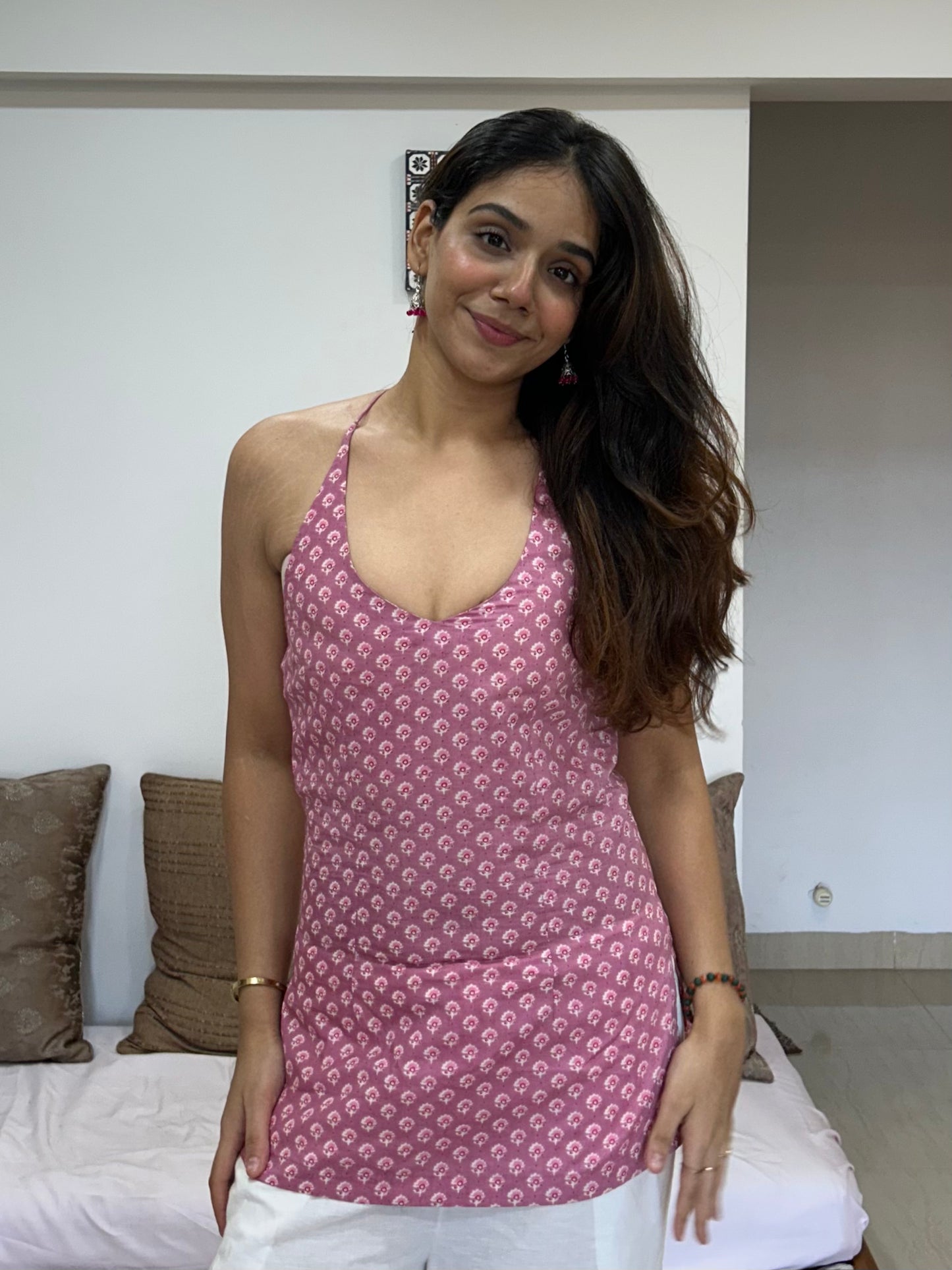 Cotton Printed pink Kurti