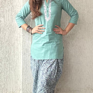 Green Grace Aari Embroidered Cotton Kurta Set