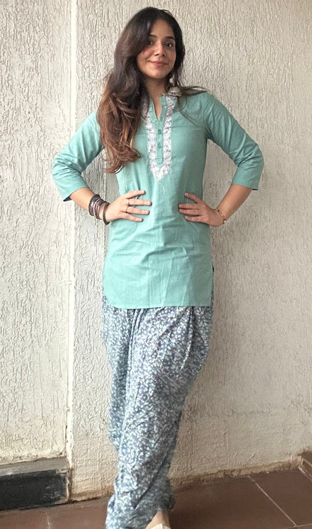 Green Grace Aari Embroidered Cotton Kurta Set