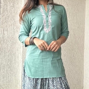 Green Grace Aari Embroidered Cotton Kurta Set