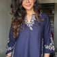 Indigo Blue Embroidered Poplin Kurti
