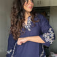 Indigo Blue Embroidered Poplin Kurti