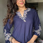 Indigo Blue Embroidered Poplin Kurti