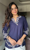 Indigo Blue Embroidered Poplin Kurti