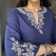 Indigo Blue Embroidered Poplin Kurti