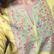 Yellow Embroidered Poplin Kurti