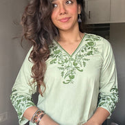 Pastel Mint Green Embroidered Poplin Kurti