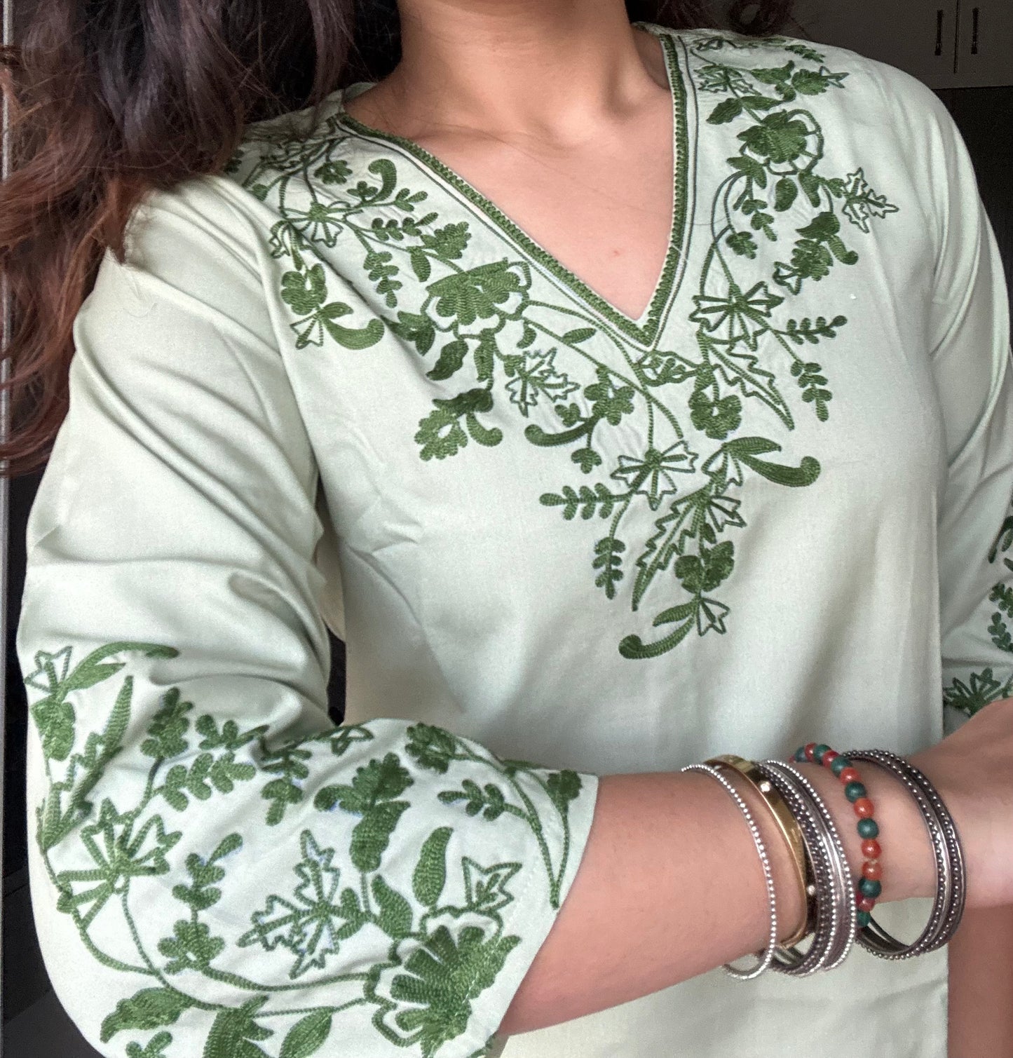 Pastel Mint Green Embroidered Poplin Kurti