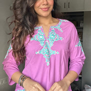 Powder Pink Embroidered Poplin Kurti