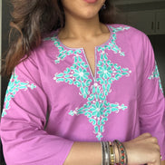Powder Pink Embroidered Poplin Kurti