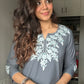Gray Embroidered Poplin Kurti