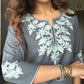Gray Embroidered Poplin Kurti