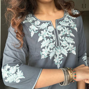 Gray Embroidered Poplin Kurti