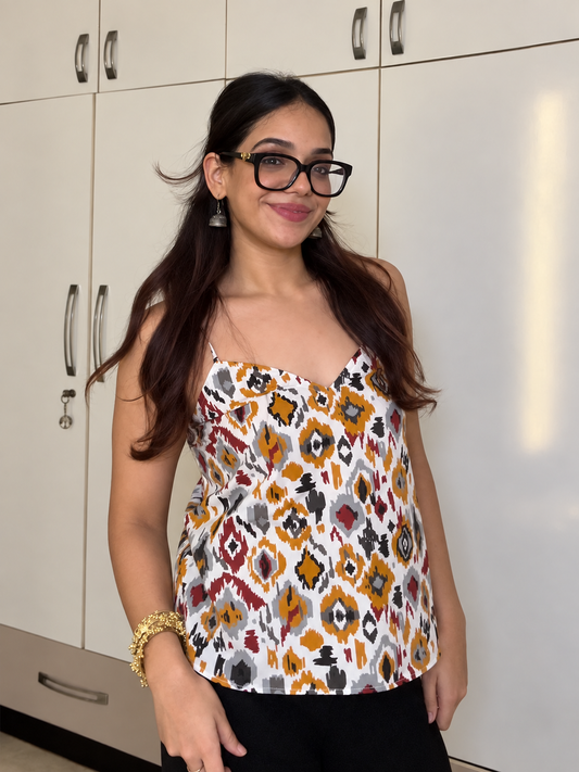 Ikat Print Cottan camric kurti With jacket