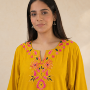 Noor Bright Yellow Kashmiri kaftan kurta