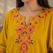 Noor Bright Yellow Kashmiri kaftan kurta