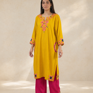Noor Bright Yellow Kashmiri kaftan kurta
