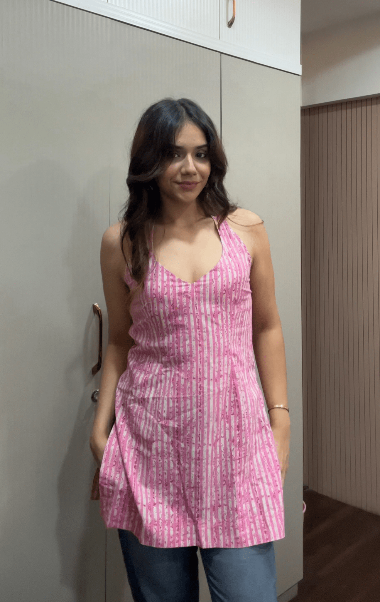 Cotton printed fabric Halter neck Sleeveless style short kurti - Needle Magic