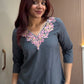 English Grey Embroidered Cotton Poplin Kurti - Toshur
