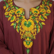 Haya maroon Kashmiri embroidery neckline close-up by KOSHUR KOOR