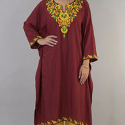 Haya maroon Kashmiri kaftan kurta front view by KOSHUR KOOR