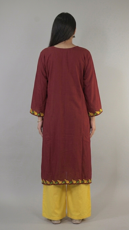 Haya maroon Kashmiri kaftan kurta back view by KOSHUR KOOR