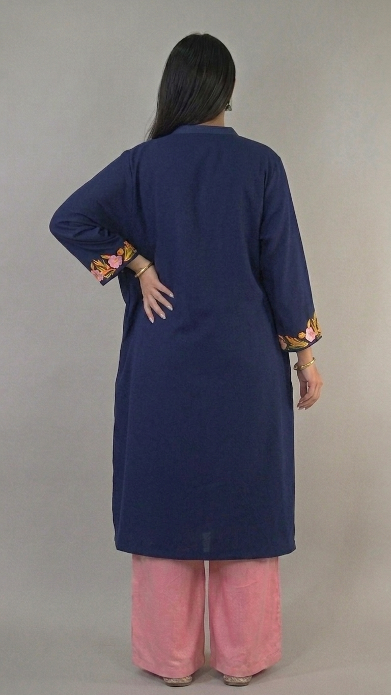 Jheel dark blue Kashmiri kaftan kurta back view by KOSHUR KOOR