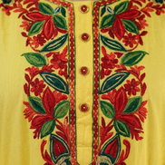 Meher mustard yellow Kashmiri embroidery neckline close-up by KOSHUR KOOR
