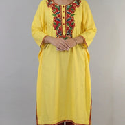Meher mustard yellow Kashmiri kaftan kurta front view by KOSHUR KOOR