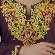 Mira purple Kashmiri embroidery neckline close-up by KOSHUR KOOR