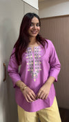Moveish Pink Embroidered Cotton Poplin Kurti - Toshur