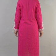 Zoya pink and white Kashmiri kaftan kurta back view by KOSHUR KOOR