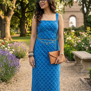 Dark Blue Hand Block Printed Cotton Long Dress