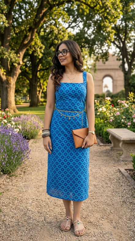 Dark Blue Hand Block Printed Cotton Long Dress
